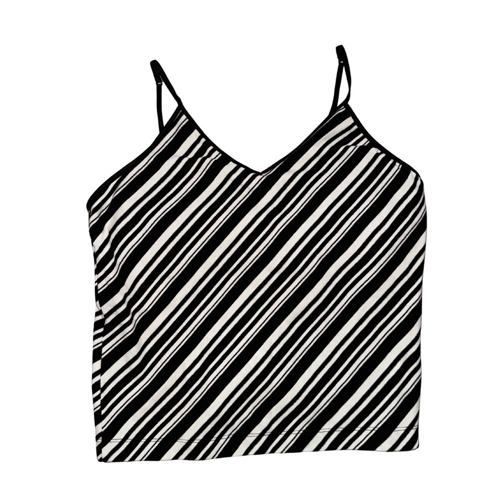 y2k No Boundaries XL black & white stripe spaghetti strap tank top, built-in bra